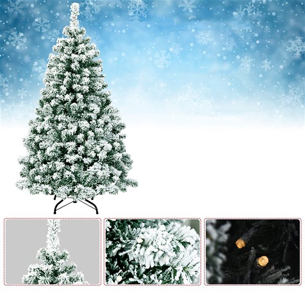 Costway 4.5-ft Pre-Lit Premium Snow Flocked Hinged Artificial Christmas Tree with 200 Lights