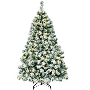 Costway 4.5-ft Pre-Lit Premium Snow Flocked Hinged Artificial Christmas Tree with 200 Lights