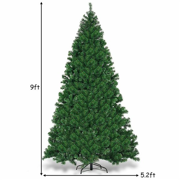 Costway 9-ft Pre-Lit PVC Artificial Christmas Tree Hinged with 700 LED Lights and Stand in Green