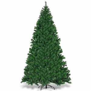 Costway 9-ft Pre-Lit PVC Artificial Christmas Tree Hinged with 700 LED Lights and Stand in Green