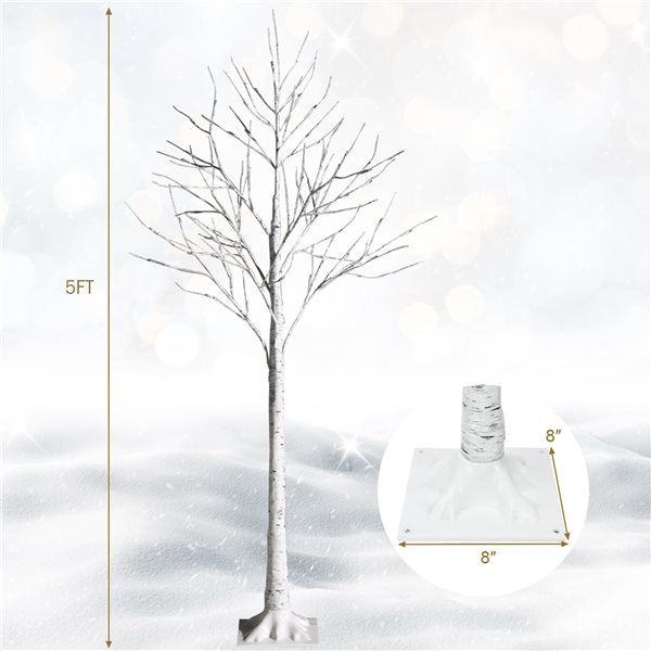 Costway 5-ft Pre-Lit White Twig Birch Tree for Christmas Holiday with 72 LED Lights