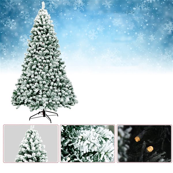 Costway 7.5-ft Pre-Lit Premium Snow Flocked Hinged Artificial Christmas Tree with 550 Lights