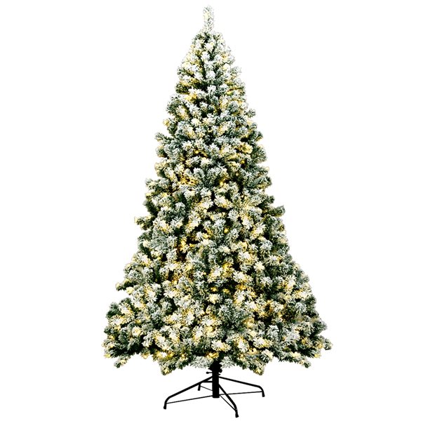 Costway 7.5-ft Pre-Lit Premium Snow Flocked Hinged Artificial Christmas ...