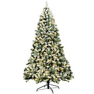 Costway 7.5-ft Pre-Lit Premium Snow Flocked Hinged Artificial Christmas Tree with 550 Lights