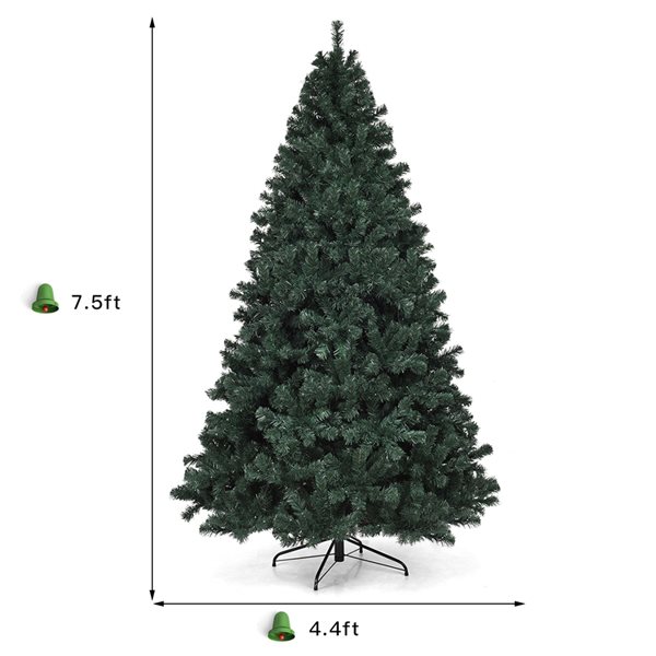 Costway 7.5-ft Pre-Lit Artificial Christmas Tree Hinged with 550 Multicolour Lights and Stand