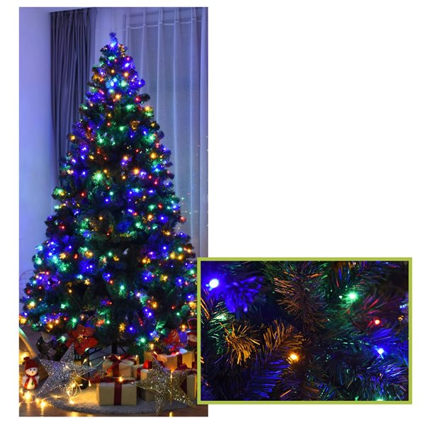 Costway 7.5-ft Pre-Lit Artificial Christmas Tree Hinged with 550 Multicolour Lights and Stand