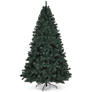Costway 7.5-ft Pre-Lit Artificial Christmas Tree Hinged with 550 Multicolour Lights and Stand
