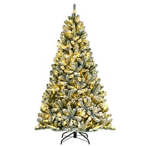 Costway 6-ft Pre-Lit Snow Flocked Hinged Christmas Tree with 928 Tips and Metal Stand