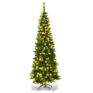 Costway 7.5-ft Pre-Lit Hinged Pencil Christmas Tree 350 White Lights