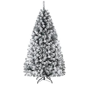 Costway 6-ft Premium Snow Flocked Hinged Artificial Christmas Tree Unlit with Metal Stand