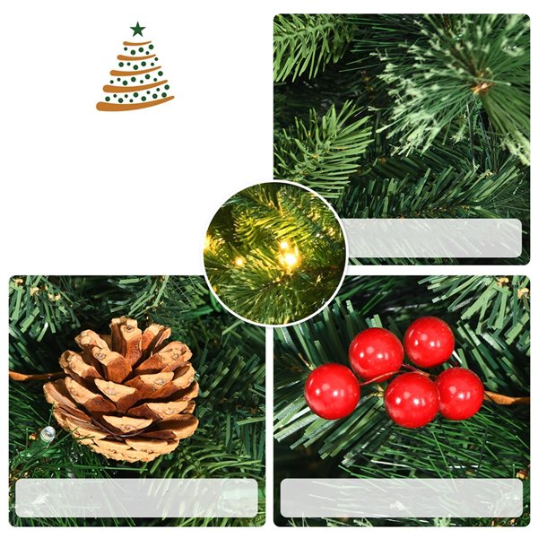 Costway 7-ft Pre-Lit Hinged Artificial Christmas Tree with Pine Cones and Red Berries