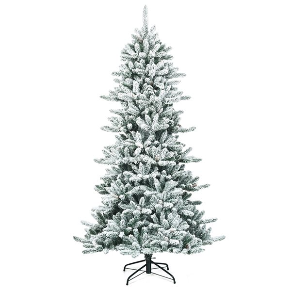 Costway 7ft Premium Hinged Snow Flocked Slim Artificial Christmas Fir