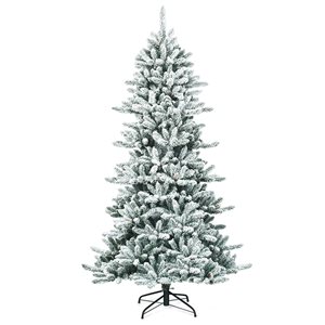 Costway 7-ft Premium Hinged Snow Flocked Slim Artificial Christmas Fir Tree with Pine Cones