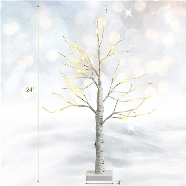 Costway 2-ft Pre-Lit White Twig Birch Tree Battery Powered for Christmas Holiday