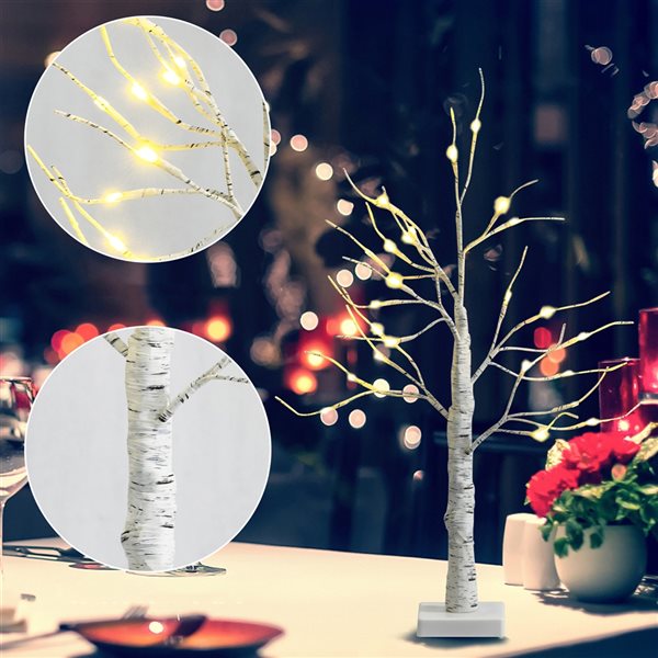 Costway 2-ft Pre-Lit White Twig Birch Tree Battery Powered for Christmas Holiday