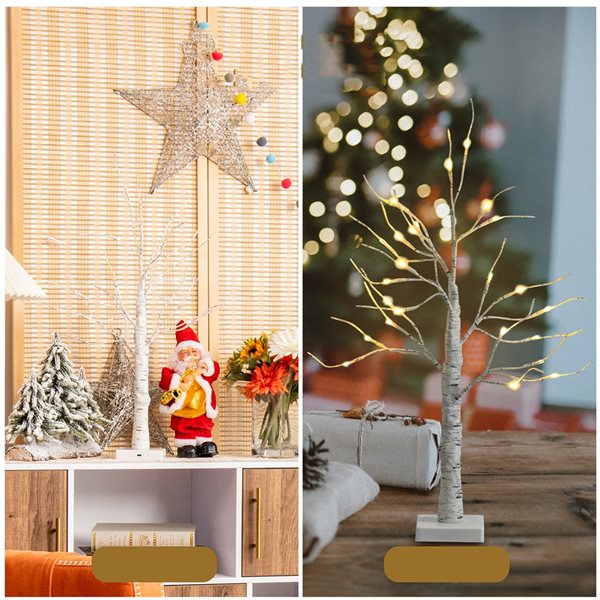 Costway 2-ft Pre-Lit White Twig Birch Tree Battery Powered for Christmas Holiday