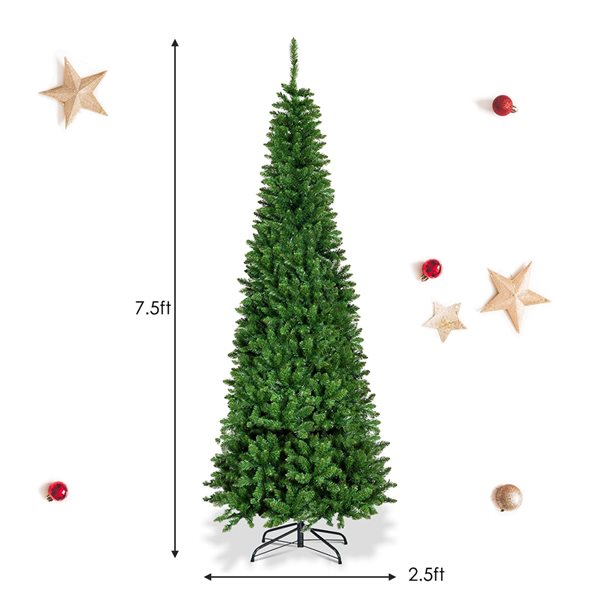 Costway 7.5-ft Pre-Lit Hinged Artificial Pencil Christmas Tree with 350 Multicolour Lights
