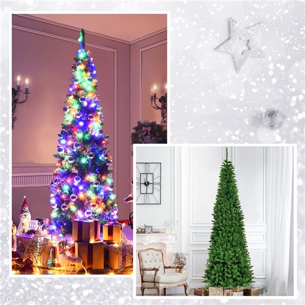 Costway 7.5-ft Pre-Lit Hinged Artificial Pencil Christmas Tree with 350 Multicolour Lights