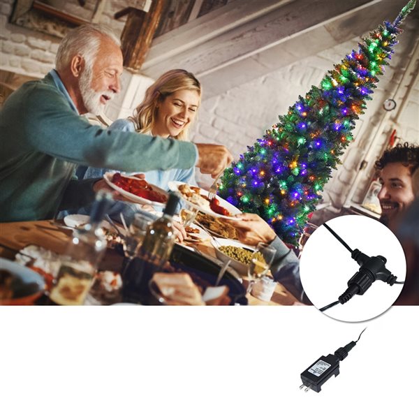 Costway 7.5-ft Pre-Lit Hinged Artificial Pencil Christmas Tree with 350 Multicolour Lights