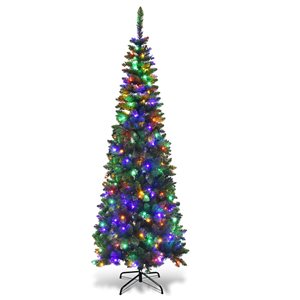 Costway 7.5-ft Pre-Lit Hinged Artificial Pencil Christmas Tree with 350 Multicolour Lights