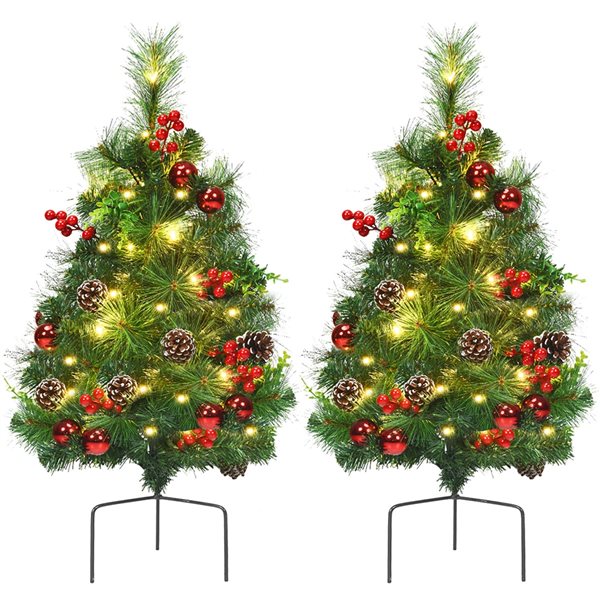 Costway 24in Battery Powered PreLit Pathway Christmas Trees Outdoor