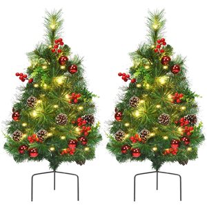 Costway 24-in Battery Powered Pre-Lit Pathway Christmas Trees Outdoor Decoration - Set of 2