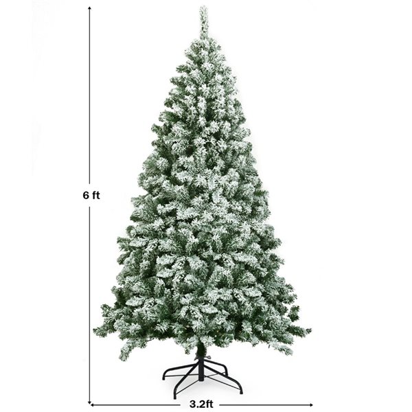 Costway 6-ft Snow Flocked Artificial Christmas Tree Hinged with 928 Tips and Foldable Base