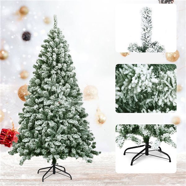 Costway 6-ft Snow Flocked Artificial Christmas Tree Hinged with 928 Tips and Foldable Base
