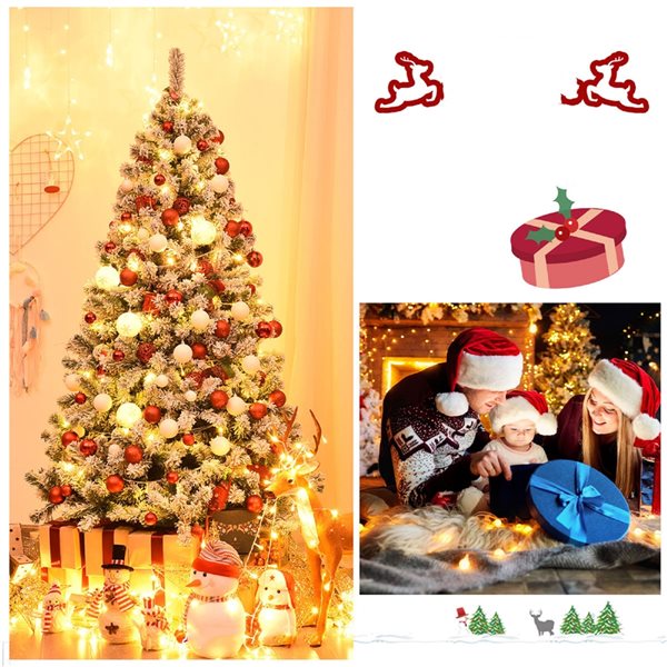Costway 6-ft Snow Flocked Artificial Christmas Tree Hinged with 928 Tips and Foldable Base
