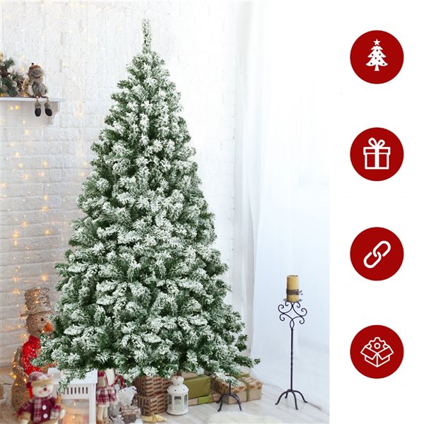 Costway 6-ft Snow Flocked Artificial Christmas Tree Hinged with 928 Tips and Foldable Base