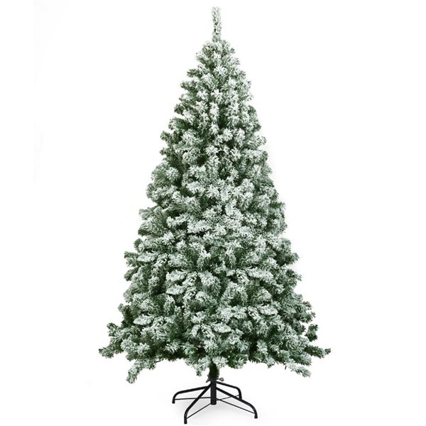 Costway 6-ft Snow Flocked Artificial Christmas Tree Hinged with 928 Tips and Foldable Base