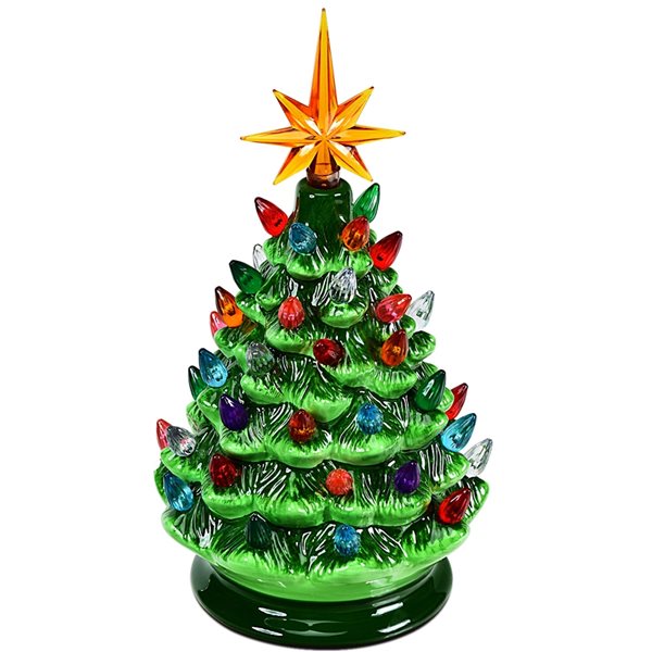 Costway 11 in. Pre-Lit Ceramic Christmas Tree Tabletop Lights