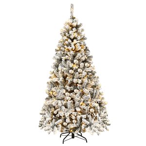 Costway 6-ft Pre-Lit Premium Snow Flocked Hinged Artificial Christmas Tree with 250 Lights