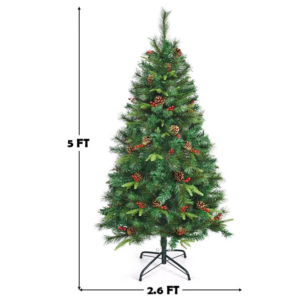 Costway 5-ft Pre-Lit Hinged PE Artificial Christmas Tree with 150 LED ...