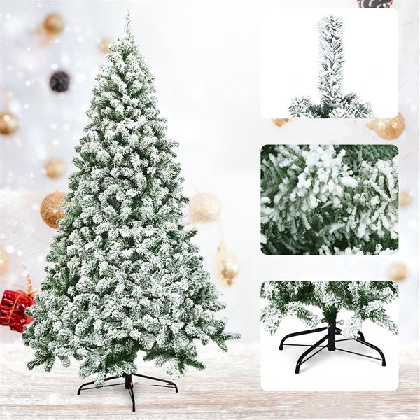 Snow Flocked Christmas Tree, 7ft Artificial Christmas Tree with Lush 1100 Branch Tips, Premium Hinged Full PVC Snow Flocked Xmas Tree for Outdoor