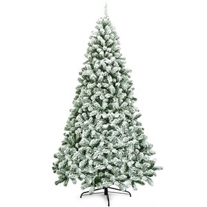 Costway 7.5-ft Snow Flocked Artificial Christmas Tree Hinged with 1346 Tip and Foldable Base
