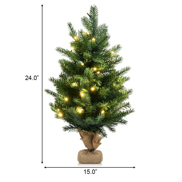 Costway 24-in Pre-Lit Tabletop Fir Artificial Christmas Tree with 35 LED Lights and Timer