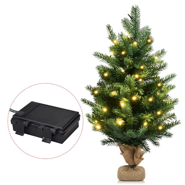 Costway 24-in Pre-Lit Tabletop Fir Artificial Christmas Tree with 35 LED Lights and Timer