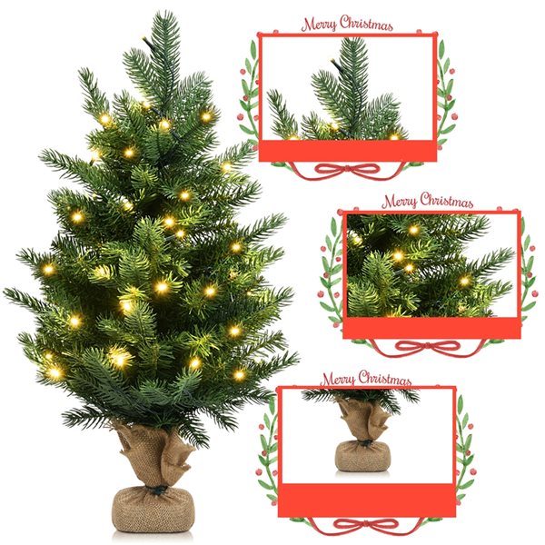 Costway 24-in Pre-Lit Tabletop Fir Artificial Christmas Tree with 35 LED Lights and Timer