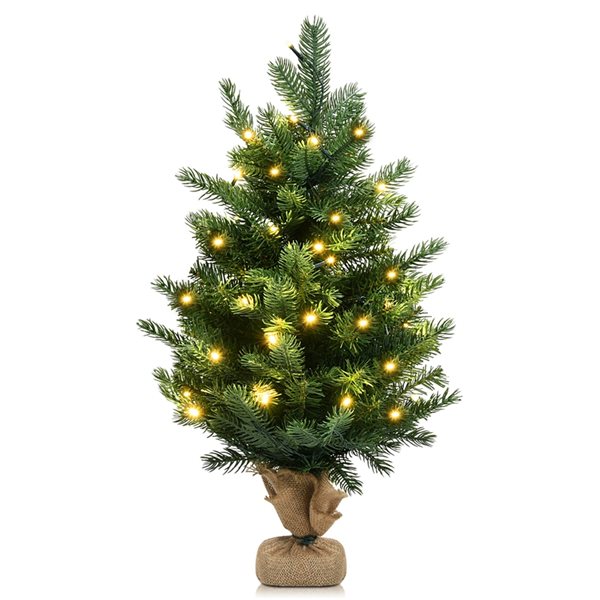 Costway 24-in Pre-Lit Tabletop Fir Artificial Christmas Tree with 35 LED Lights and Timer
