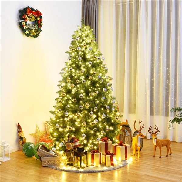 ☺︎RiokanA☺︎ Costway 7-ft Pre-Lit Artificial PVC Christmas Tree Spruce Hinged