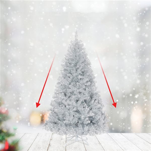 Costway 6-ft Hinged Unlit Artificial Silver Tinsel Christmas Tree Holiday with Metal Stand
