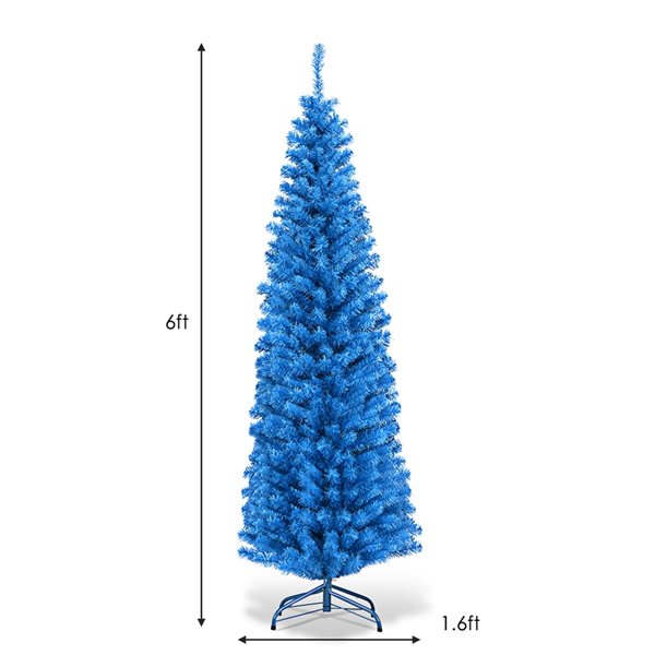 Costway 6-ft Unlit Pencil Slim Tree Artificial Christmas Tree with Metal Stand Home Decor