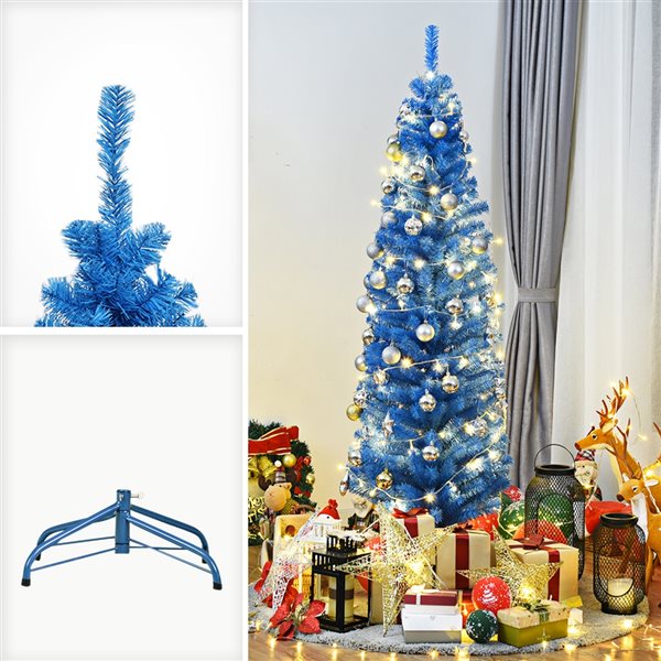 Costway 6-ft Unlit Pencil Slim Tree Artificial Christmas Tree with Metal Stand Home Decor