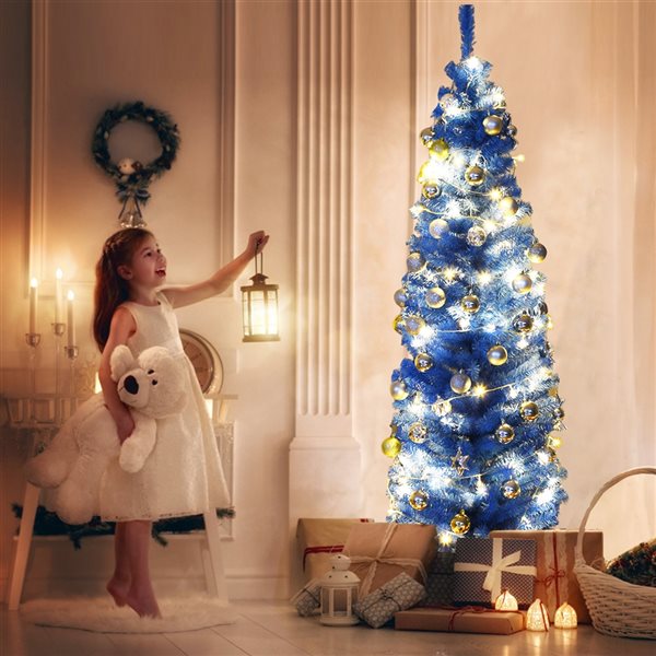 Costway 6-ft Unlit Pencil Slim Tree Artificial Christmas Tree with Metal Stand Home Decor