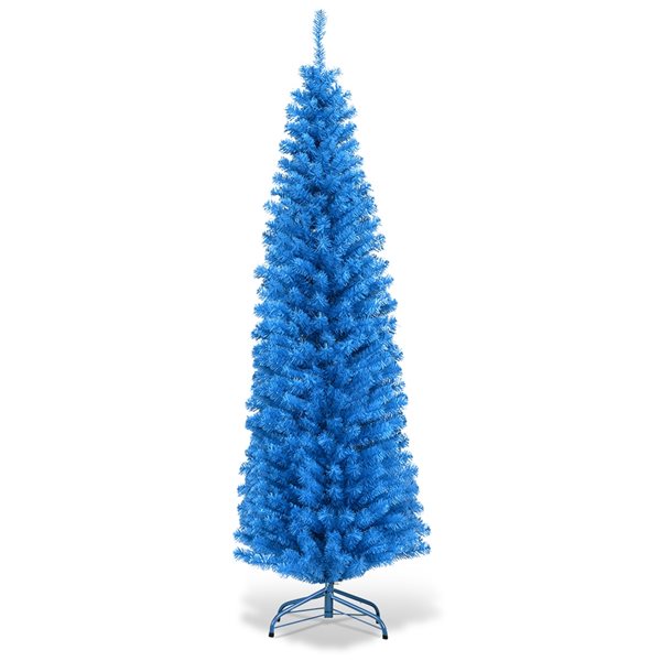 Costway 6-ft Unlit Pencil Slim Tree Artificial Christmas Tree with Metal Stand Home Decor