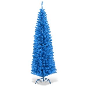 Costway 6-ft Unlit Pencil Slim Tree Artificial Christmas Tree with Metal Stand Home Decor