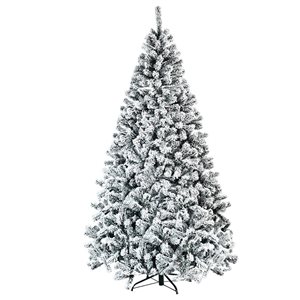 Costway 7.5-ft Premium Snow Flocked Hinged Artificial Christmas Tree Unlit with Metal Stand