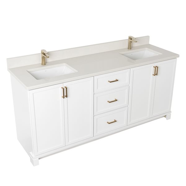 Meuble-lavabo blanc de 72 po double avec comptoir en quartz nacré par Tenor