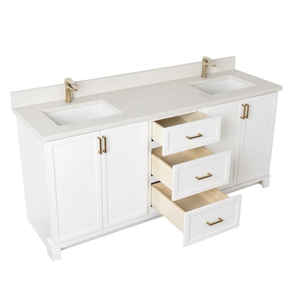 Meuble-lavabo blanc de 72 po double avec comptoir en quartz nacré par Tenor